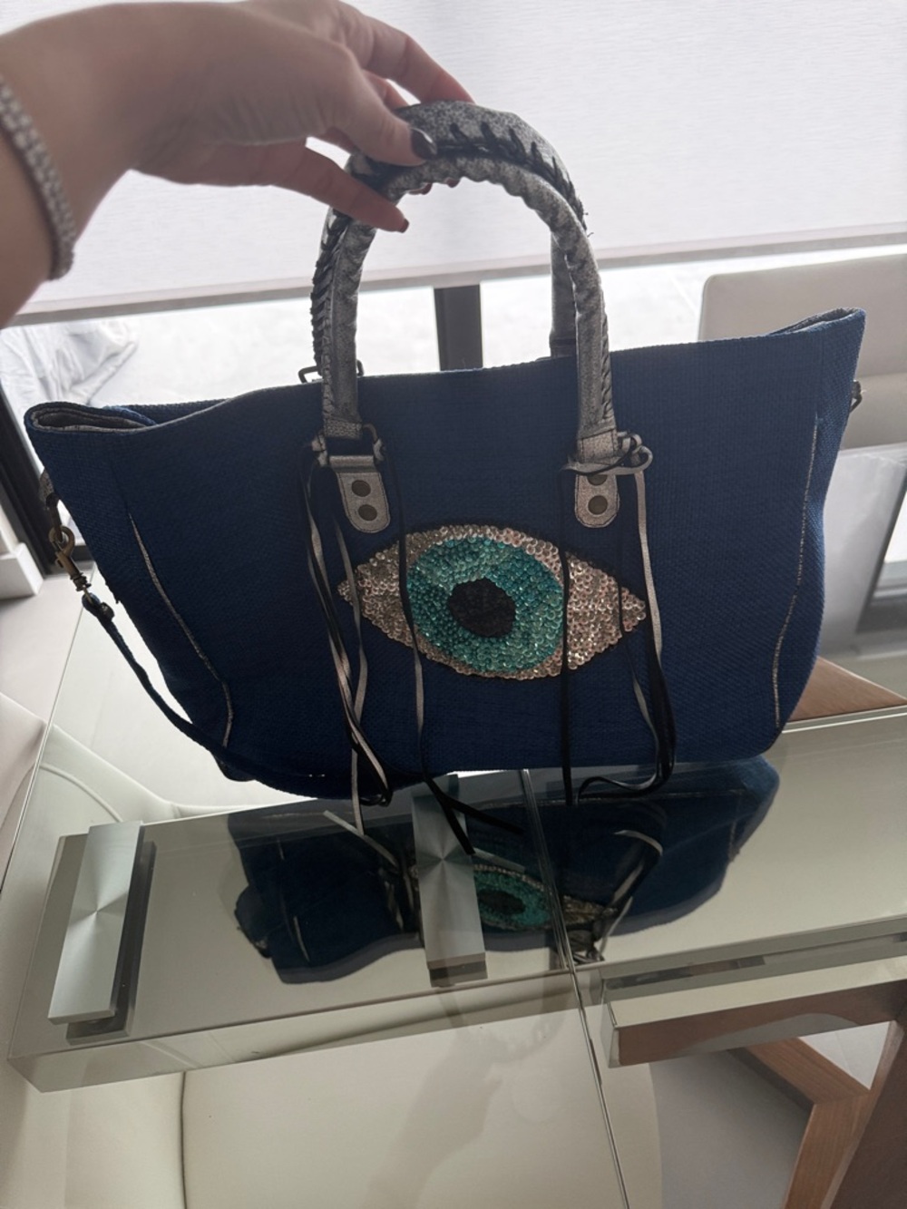 Blue Eye Embellished Tote Bag - Women